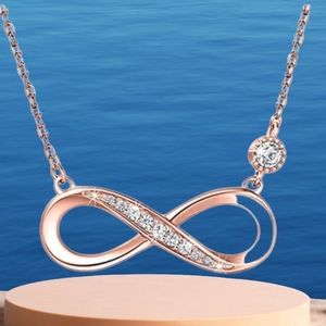 S925 Sterling Silver 14kGold Plated Diamond ForeverLove Infinity Pedant Necklace